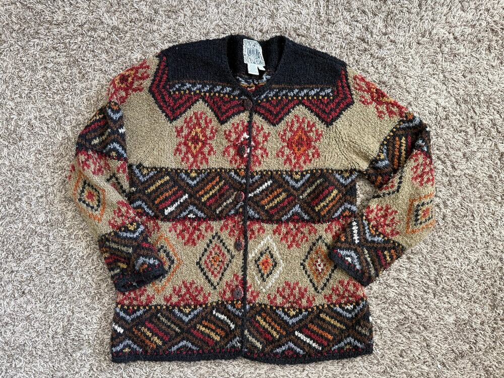 Vintage 90s Curio Country Road Cardigan Sweater Women’s L Southwestern Boho